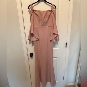 Mauve Pink Gown Dress Off The Shoulder Bell Sleeve